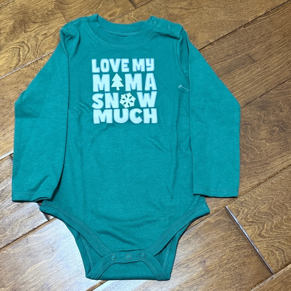 NWT Size 3-6M Garanimals Green Long Sleeve Bodysuit with Winter graphics